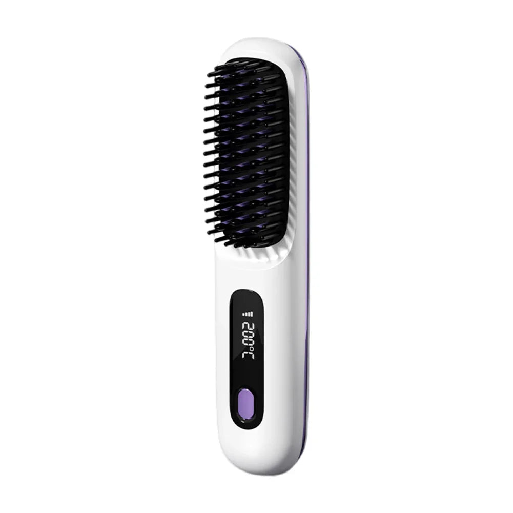Electric LCD USB Ceramic Heating Straight Hair Comb Wireless Portable Negative Ion Styling Tool Rechargeable Straightening Brush
