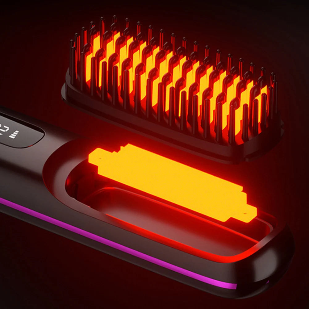 Electric LCD USB Ceramic Heating Straight Hair Comb Wireless Portable Negative Ion Styling Tool Rechargeable Straightening Brush