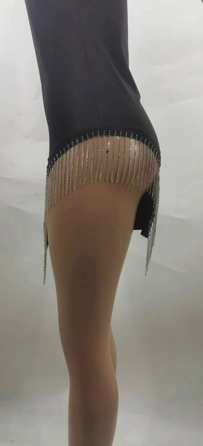 Casual Women's Mini Skirt Diamond Trim Dress Pure Color Beaded Halter Bodycon Short Skirt Sexy Nightclub Style Mini Dress