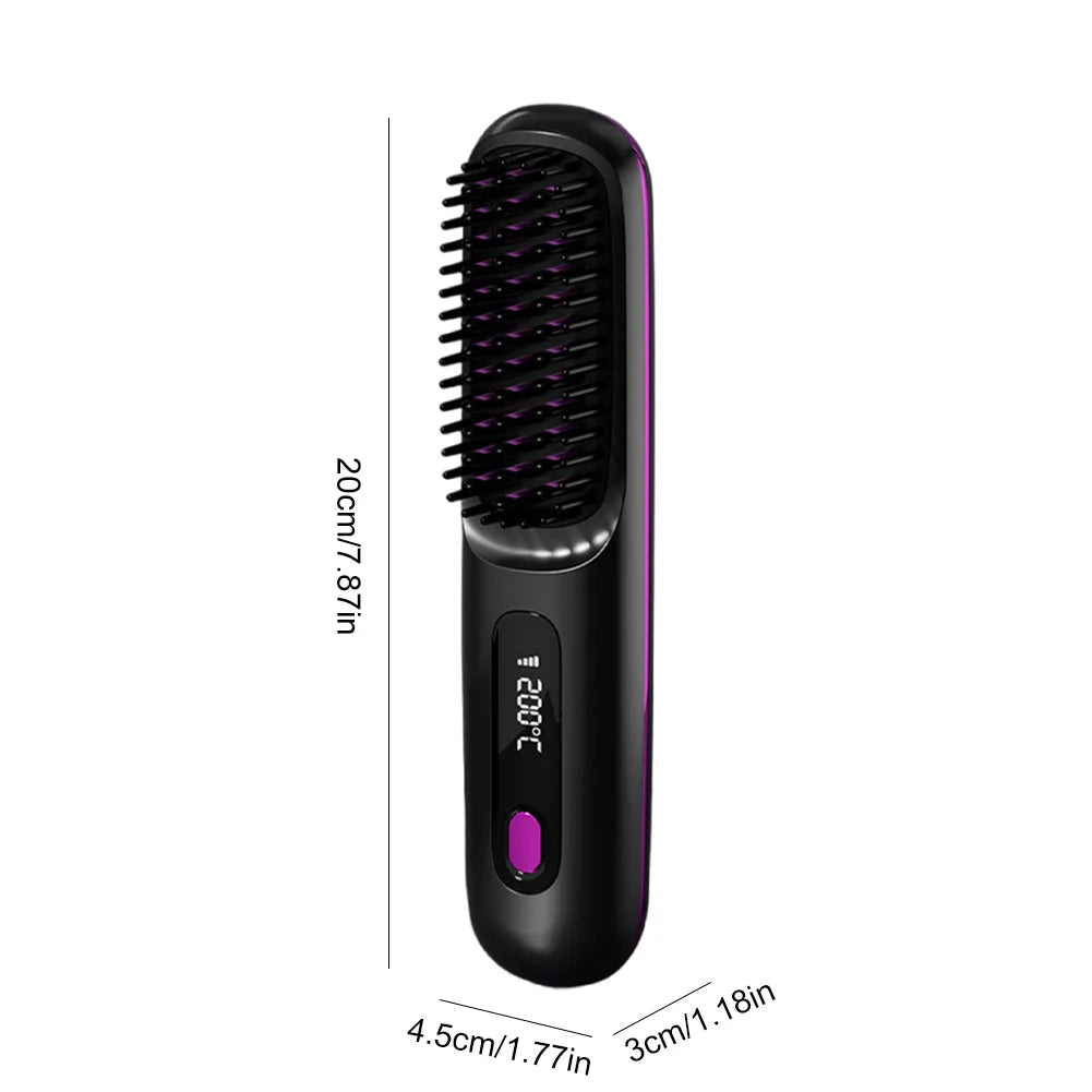 Electric LCD USB Ceramic Heating Straight Hair Comb Wireless Portable Negative Ion Styling Tool Rechargeable Straightening Brush