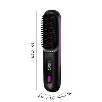 Electric LCD USB Ceramic Heating Straight Hair Comb Wireless Portable Negative Ion Styling Tool Rechargeable Straightening Brush