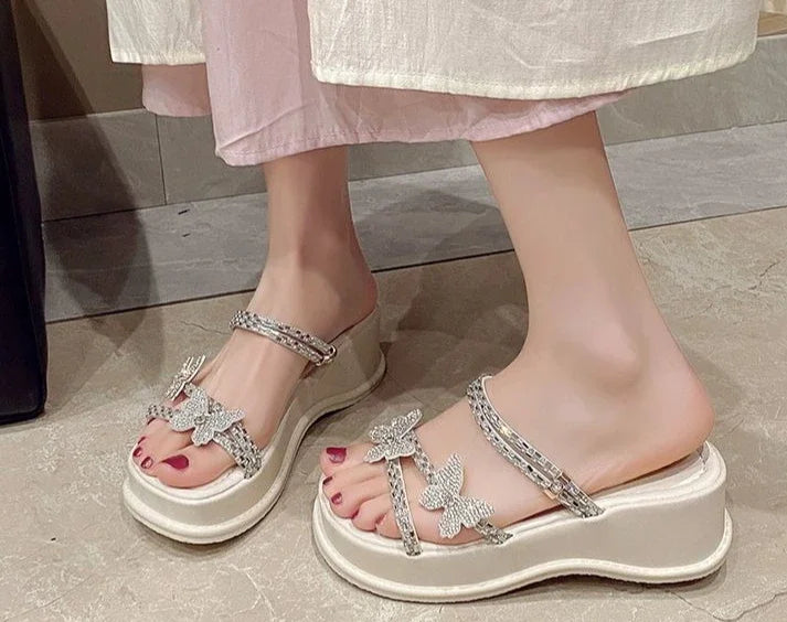 Butterfly Platform Sandals for Women Low Price Summer 2025 Comfortable Woman Shoes The Best Trend New Breathable Fashion Korea