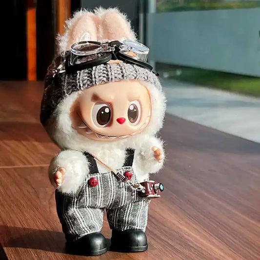 Retro Trend Camera Suit Pants Striped Overalls For labubu big into energy For Ropa labubu V3 V2 V1 doll clothes Accessories