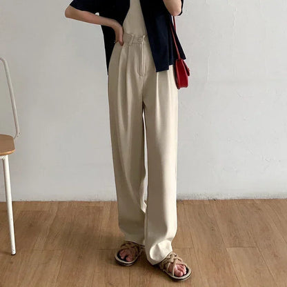 Women Solid High Waist Suit Pants Fall Straight  Fashion Trousers Casual Button Loose Office Ladies Korean Female Pant New