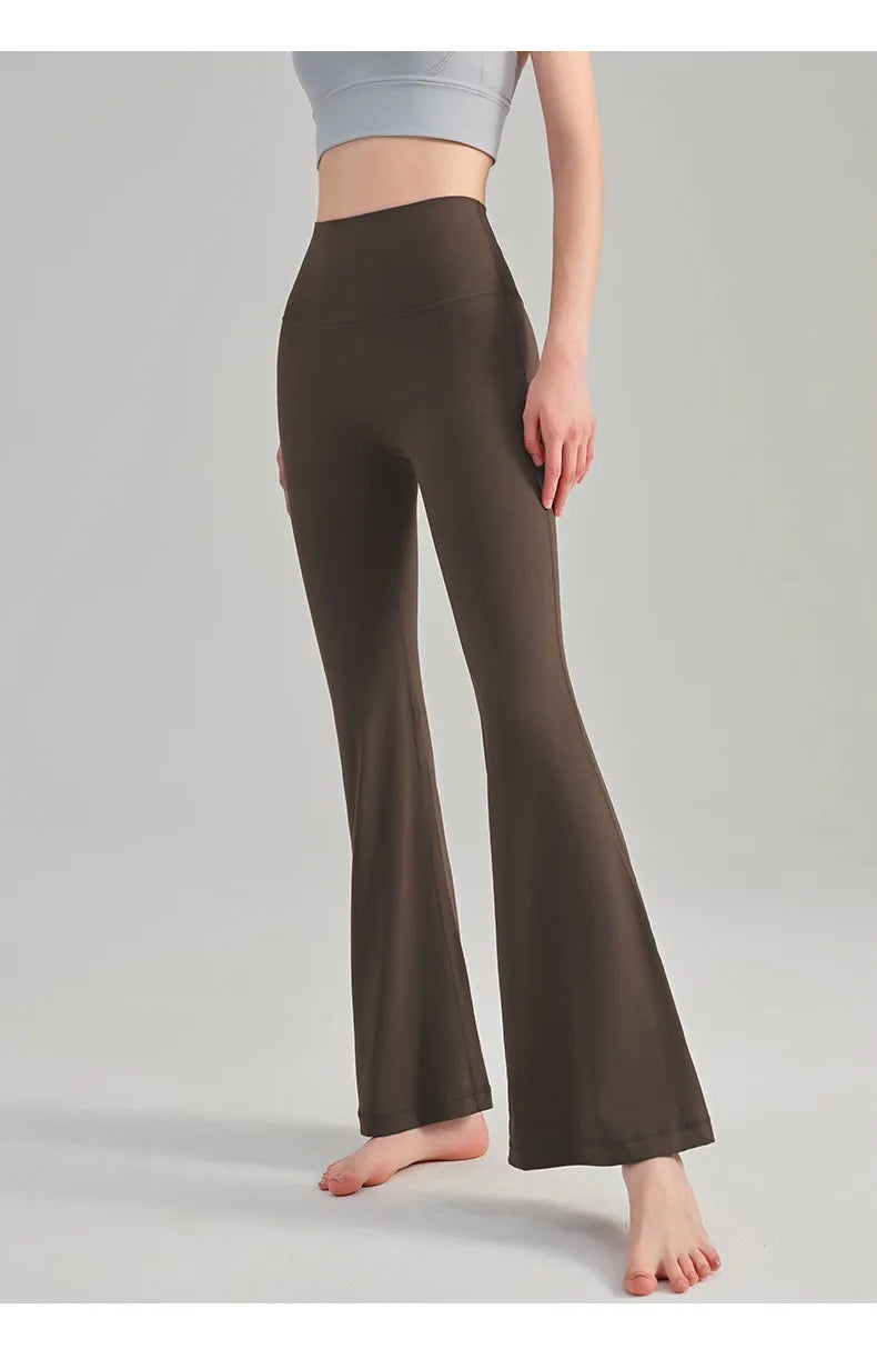 Naked Yoga Micro Flared Pants for Women High Waisted Tight Fitting Pilates Hip Lifting Slimming Fitness Pants for Outdoor Wear