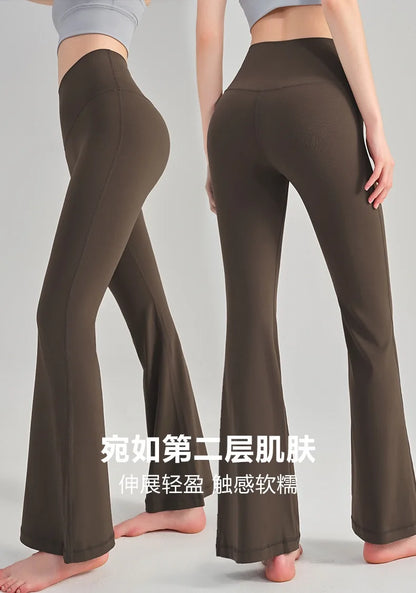 Naked Yoga Micro Flared Pants for Women High Waisted Tight Fitting Pilates Hip Lifting Slimming Fitness Pants for Outdoor Wear