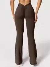 Fashion flared pants women's V back waist sports pants high waist buttocks beautiful buttocks fitness pants solid color tight La