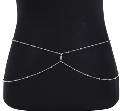 Clear Rhinestone Beaded Belly Chains For Women Gold Silver Color Metal Beach Bikini Link Chains Waist Body Jewelry Accessory