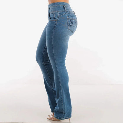 Spring 2025 Sexy Slimming Women's Elastic Jeans Butt Lifting High Waist Denim Pants Fashionable Trendy Female Clothing