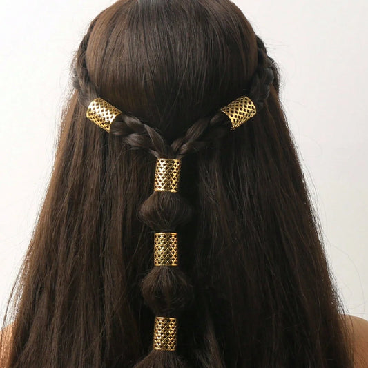 5pcs Alloy Hollow mesh Shape Hair Ring For Dreadlock Vintage Hairpin For Women Girl Hair Accessories Loc Hair Jewelry for Braids