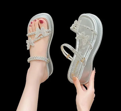 Butterfly Platform Sandals for Women Low Price Summer 2025 Comfortable Woman Shoes The Best Trend New Breathable Fashion Korea