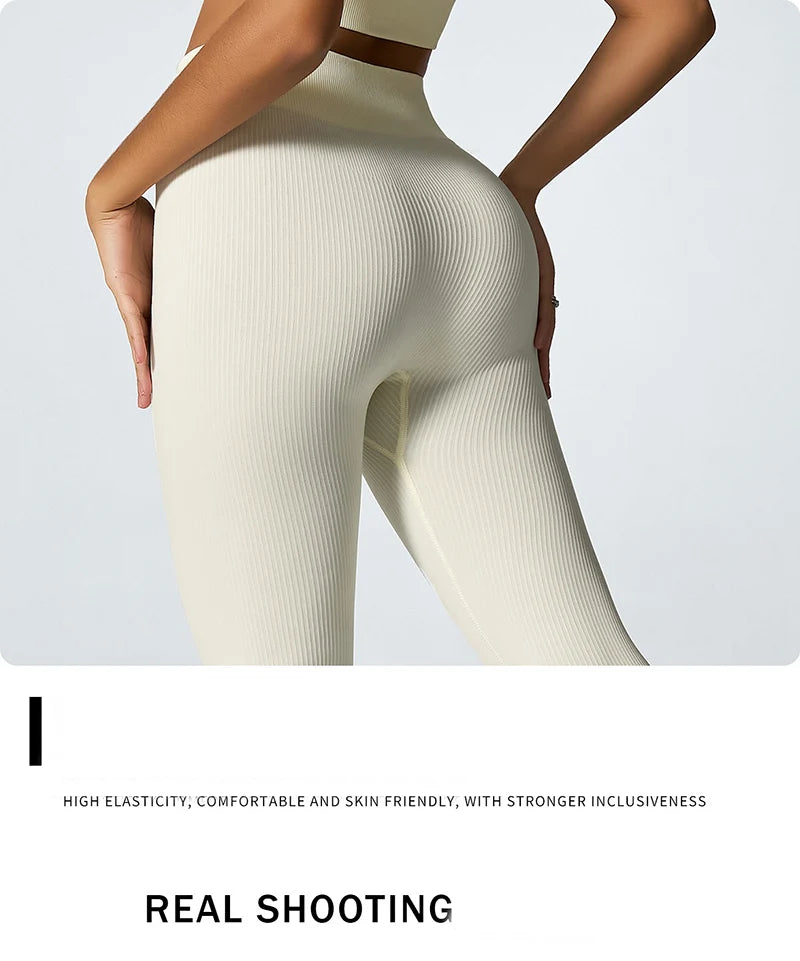 Women's seamless knitted thread yoga pants high waisted sports leggings hip lifting running training slimming and fashionable