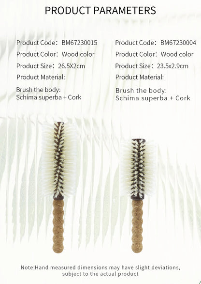 Personalized Name Boar Bristle Roller Hair Brush Cork handle Women Round Rolling Brush Barrel Curling Straight Twill Hair Comb