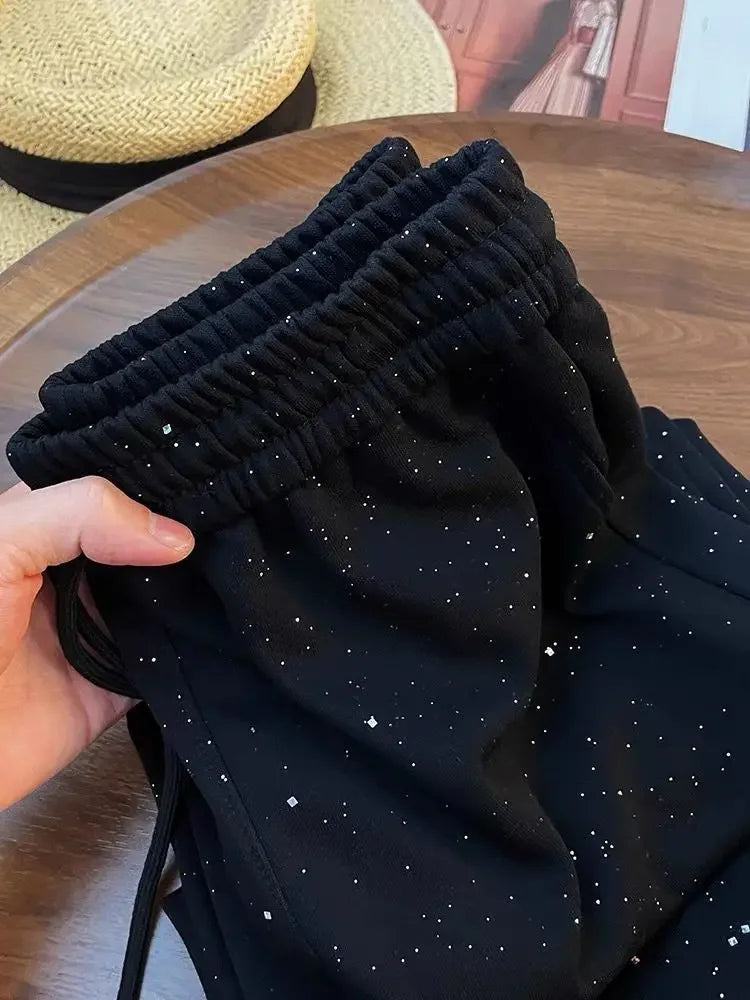 Shiny Star Ice Silk Wide Leg Pants Women Summer New High Waist Straight Casual Sports Long Trousers Children