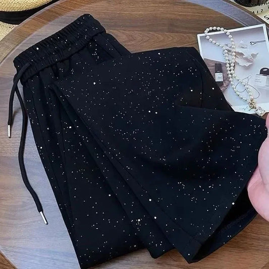 Shiny Star Ice Silk Wide Leg Pants Women Summer New High Waist Straight Casual Sports Long Trousers Children