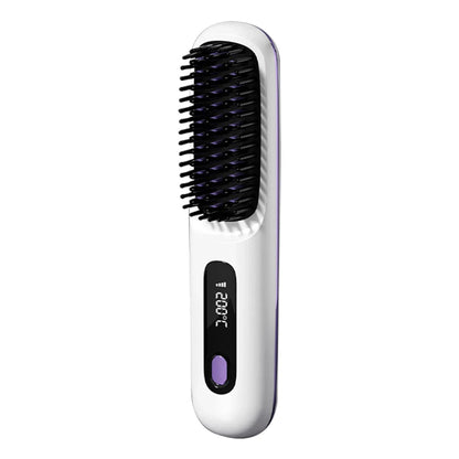 Convenient Mini Cordless Hair Straightener Brush with 3 Setting LED Temperature Display Electric Negative Ions Ceramic Hot Comb