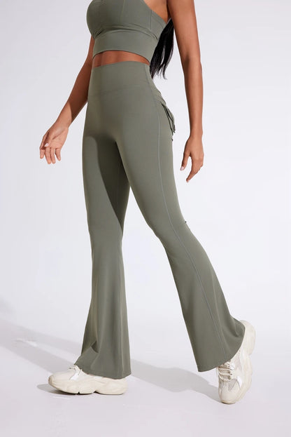 DIAS FIT JOY Women's pocket bell bottoms yoga high waisted hip lifting fitness pants quick drying running exercise fitness gym