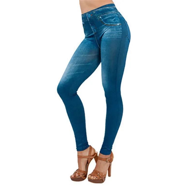 Women's Seamless Denim-Look Leggings Fitness Leggings High Elastic Butt Liftting Yoga Pants High Waist Gym Trainning Print Tight