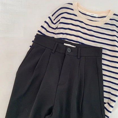 Women Solid High Waist Suit Pants Fall Straight  Fashion Trousers Casual Button Loose Office Ladies Korean Female Pant New