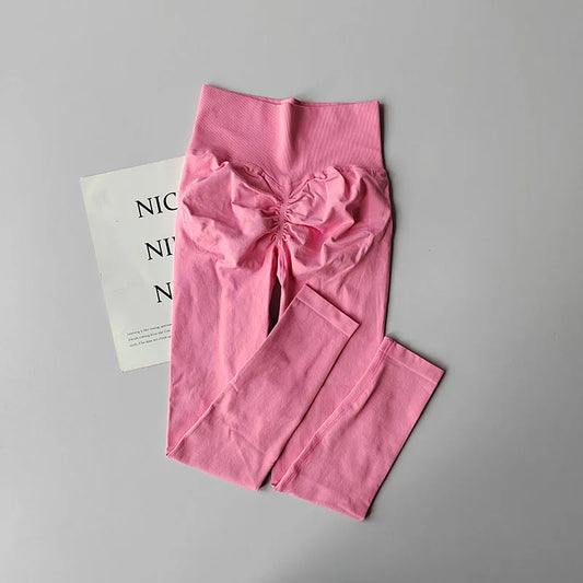 High Waist and Hip Lifting Fitness Pants for Women with High Elastic Legging Gym Belly Slimming and Quick-drying Peach Yoga Pant