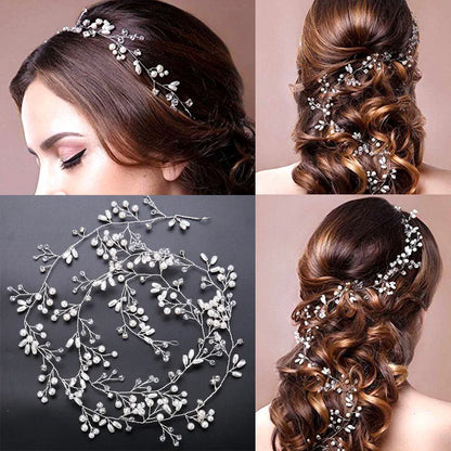 35/50cm Long Bridal Handmade Crystal Pearl Hair Band Headdress Wedding Hair Accessories Beads Headband Jewelry Fashion Headdress