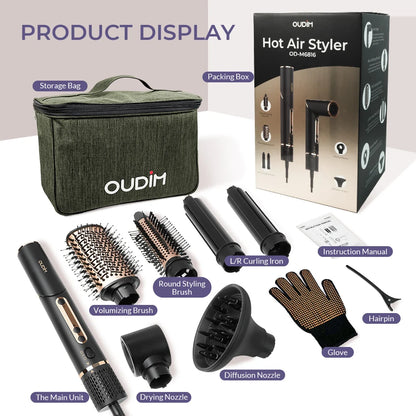 6-in-1 Multifunctional Hot Air Comb, Interchangeable Brush Head, Negative Ion Hair Dryer Brush and Styler, 110,000 Inorganic Electric Brush with High Speed, Frizzless Hot Air Quick Drying, Professional Air Styling Comb, Hair