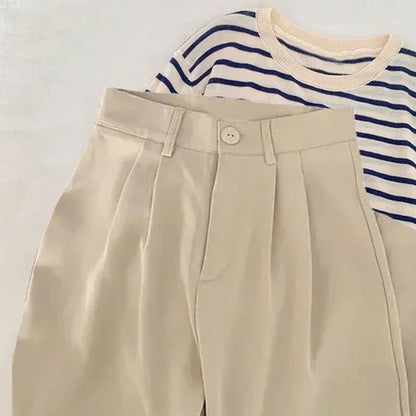 Women Solid High Waist Suit Pants Fall Straight  Fashion Trousers Casual Button Loose Office Ladies Korean Female Pant New