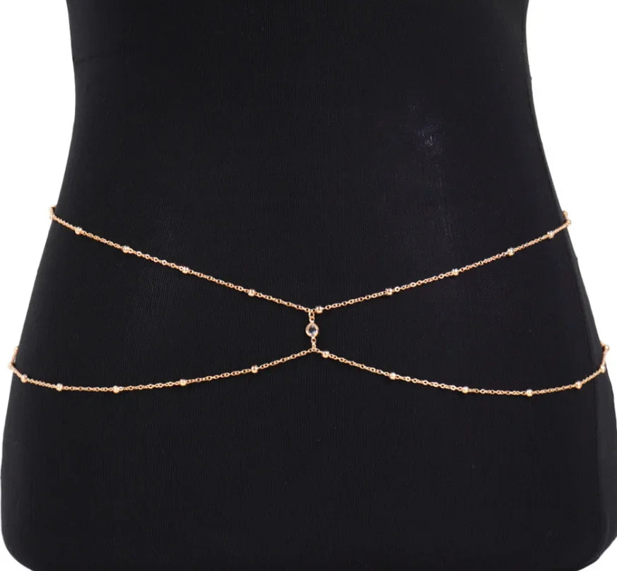 Clear Rhinestone Beaded Belly Chains For Women Gold Silver Color Metal Beach Bikini Link Chains Waist Body Jewelry Accessory