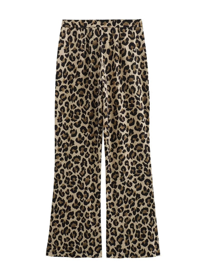 TRAF Women's Trousers Leopard Print Pants For Women Vintage High Waist Baggy Wide Pants Woman Streetwear Straight Long Pants
