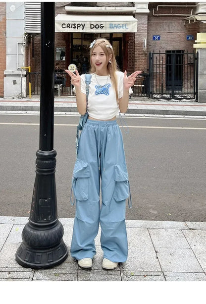 American Vintage High-Waisted Straight-Leg Wide-Leg Pants Casual Loose-Fit Design Sensibility For Women Summer 2024