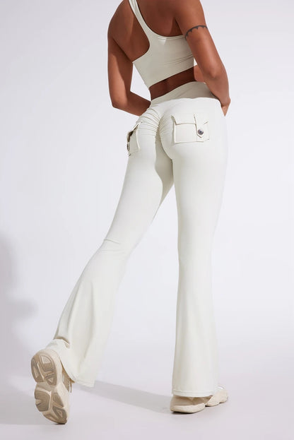 DIAS FIT JOY Women's pocket bell bottoms yoga high waisted hip lifting fitness pants quick drying running exercise fitness gym