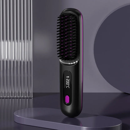 Electric LCD USB Ceramic Heating Straight Hair Comb Wireless Portable Negative Ion Styling Tool Rechargeable Straightening Brush