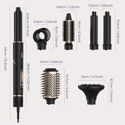 6-in-1 Multifunctional Hot Air Comb, Interchangeable Brush Head, Negative Ion Hair Dryer Brush and Styler, 110,000 Inorganic Electric Brush with High Speed, Frizzless Hot Air Quick Drying, Professional Air Styling Comb, Hair