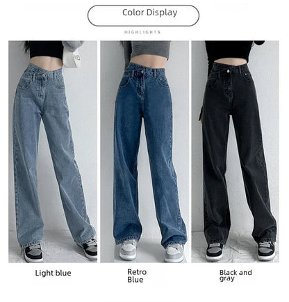 1970s Retro Crossbody High-waist Slimming Drag-on Straight-crotch Long Pants Women Summer Cotton Material