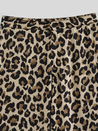 TRAF Women's Trousers Leopard Print Pants For Women Vintage High Waist Baggy Wide Pants Woman Streetwear Straight Long Pants