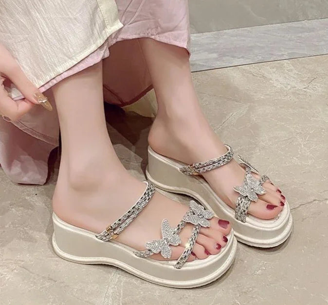 Butterfly Platform Sandals for Women Low Price Summer 2025 Comfortable Woman Shoes The Best Trend New Breathable Fashion Korea