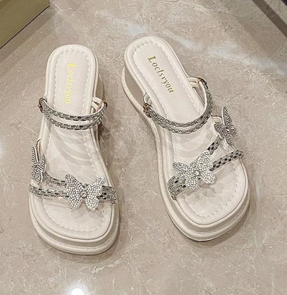 Butterfly Platform Sandals for Women Low Price Summer 2025 Comfortable Woman Shoes The Best Trend New Breathable Fashion Korea