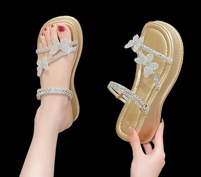 Butterfly Platform Sandals for Women Low Price Summer 2025 Comfortable Woman Shoes The Best Trend New Breathable Fashion Korea