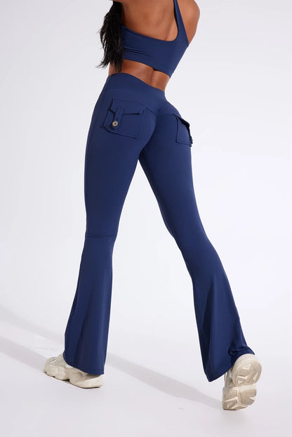DIAS FIT JOY Women's pocket bell bottoms yoga high waisted hip lifting fitness pants quick drying running exercise fitness gym