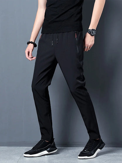 Summer men's ice silk quick drying casual pants slim fit Korean version ice silk pants sports pants straight tube quick drying