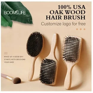 Personalized Name Boar Bristle Roller Hair Brush Cork handle Women Round Rolling Brush Barrel Curling Straight Twill Hair Comb