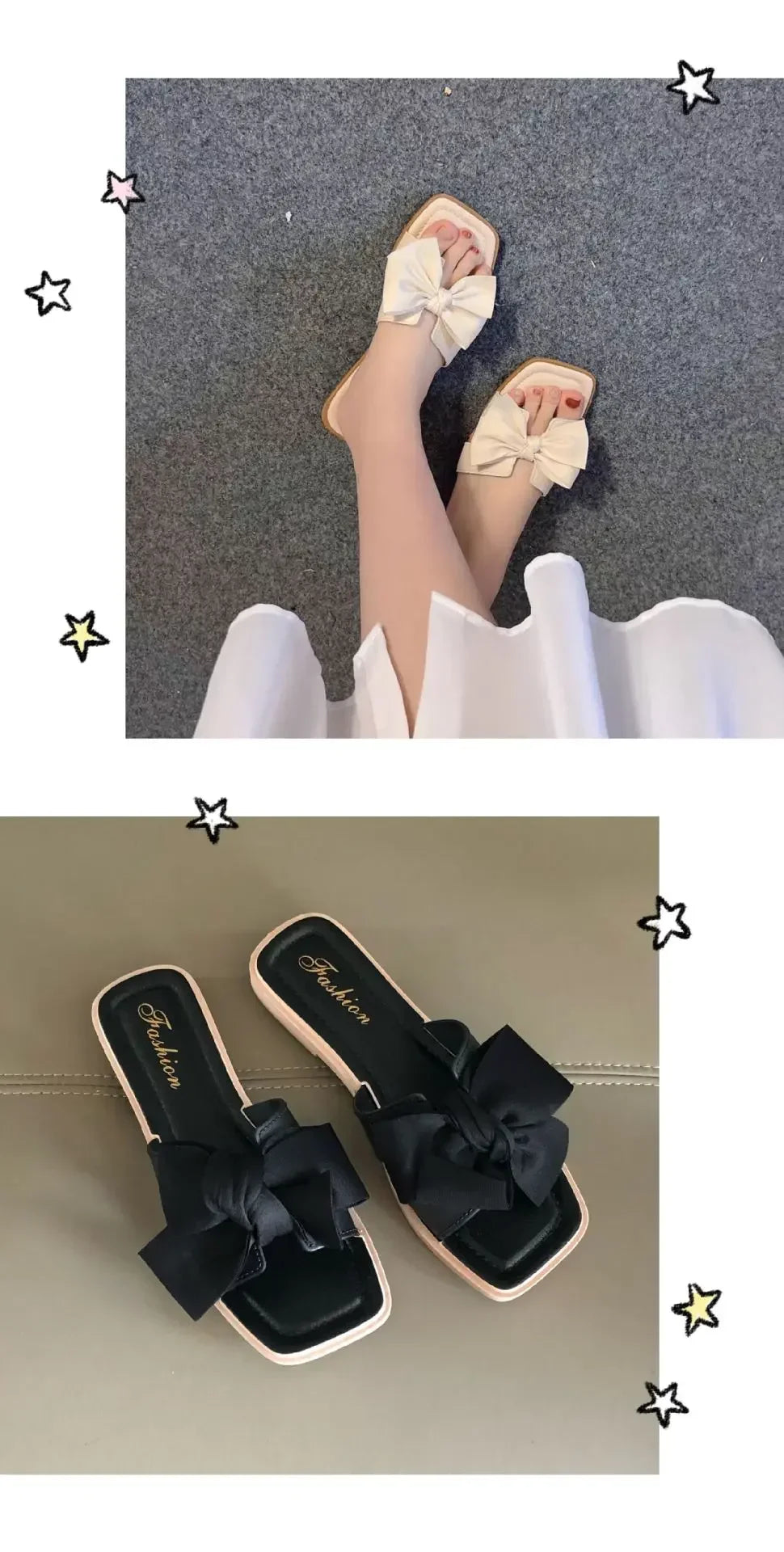 Bow slippers female summer wear new fashionable sweet girl flat bottom non-slip fairy wind word cool slippers female