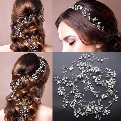 35/50cm Long Bridal Handmade Crystal Pearl Hair Band Headdress Wedding Hair Accessories Beads Headband Jewelry Fashion Headdress