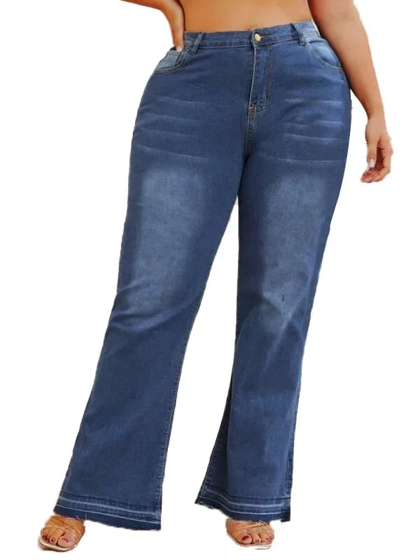 In-Stock New Fashion European Style Ebay Plus Size Women's Jeans Shengsheng Brand High Waist Slim Fit Denim Trousers