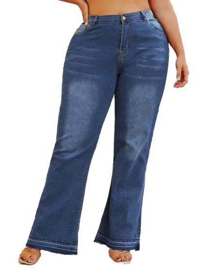 In-Stock New Fashion European Style Ebay Plus Size Women's Jeans Shengsheng Brand High Waist Slim Fit Denim Trousers