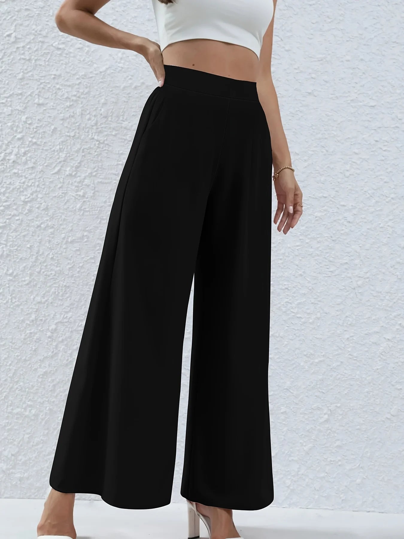Women's summer 2024 new plus-size knitted fabric elegant temperament wide-legged casual pants