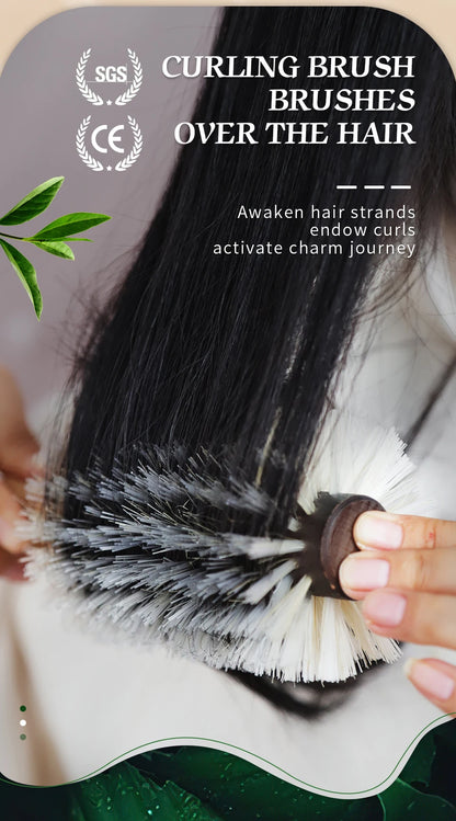 Personalized Name Boar Bristle Roller Hair Brush Cork handle Women Round Rolling Brush Barrel Curling Straight Twill Hair Comb