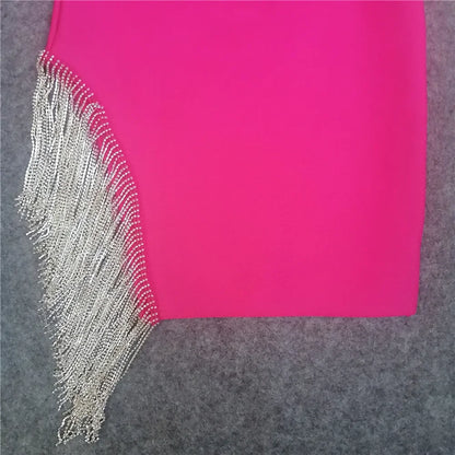 2023 Autumn Sexy V-Neck Tank Side Slit Fringed Diamond Slims Your Smooth Silhouette Drawstring Dress Name Concentrates Gown