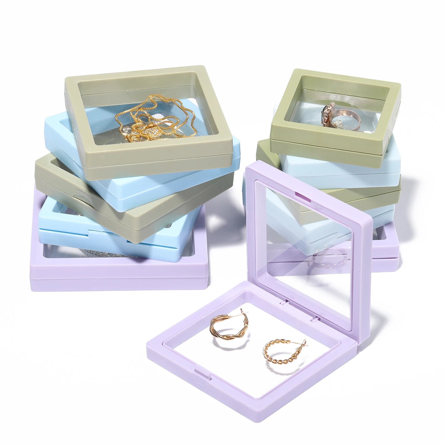 Black 3D Free Stand Suspension Floating Case Frame Membrane Display For Jewelry Storage Ring Earrings Necklace Accessories Box