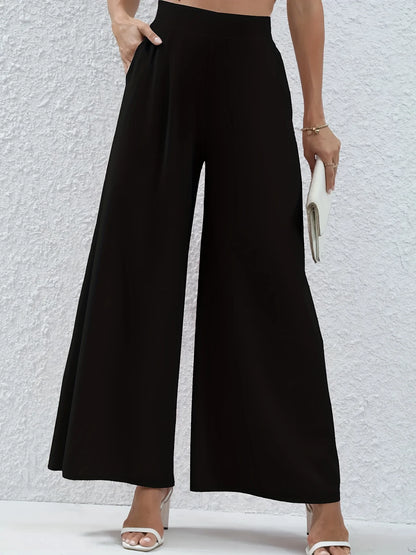 Women's summer 2024 new plus-size knitted fabric elegant temperament wide-legged casual pants